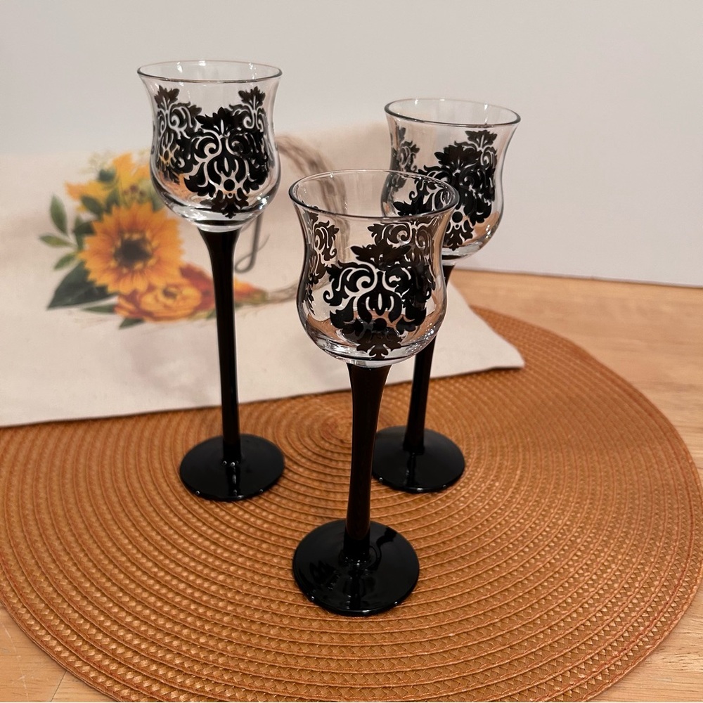 PartyLite Damask Forbidden Trio Candle Holders Set of 3 for Votives Tealights